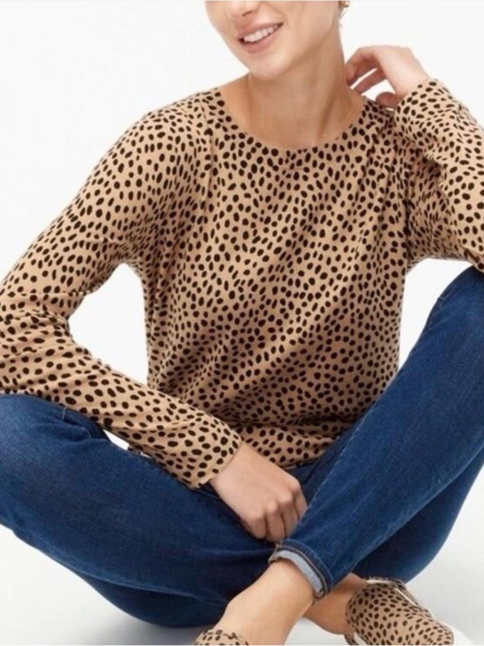 J.Crew Teddie Beige Black Spot Print Sweater Women’s Medium